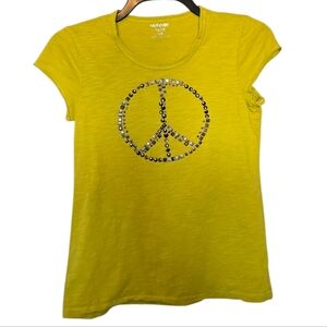 3/$15 Uproar Yellow Green Peace Shirt Girls Size Large